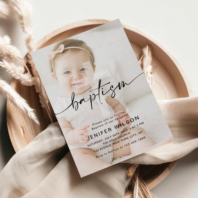 Invitación Caligrafía minimalista Foto Baptismo Bebé (Subido por el creador)