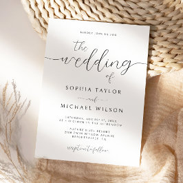 Invitación Caligrafía Minimalista moderna Boda blanco negro