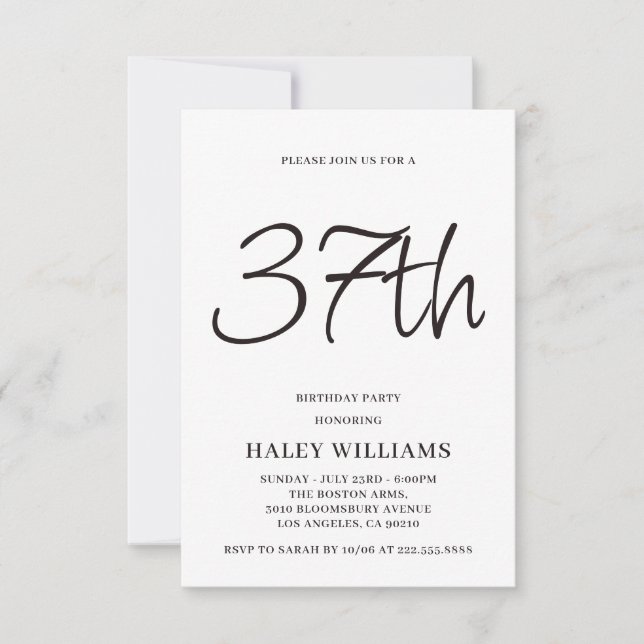 Invitación Caligrafía minimalista moderna y sencilla 37 cumpl (Anverso)