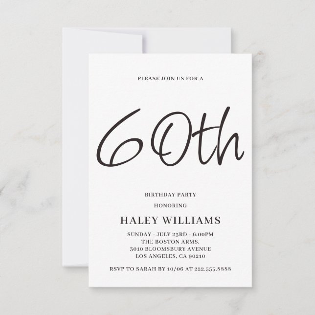 Invitación Caligrafía minimalista moderna y sencilla 60 cumpl (Anverso)