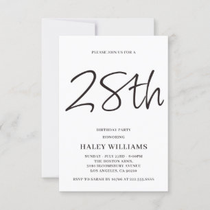 Invitación Caligrafía minimalista moderna y simple 28 cumplea