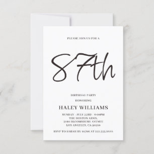 Invitación Caligrafía minimalista moderna y simple 87º cumple