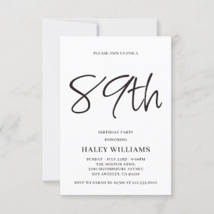 Invitación Caligrafía minimalista moderna y simple 89º cumple