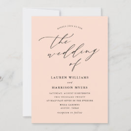 Invitación Caligrafía Minimalista Rosa Claro | Boda