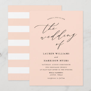 Invitación Caligrafía Minimalista Rosa Claro   Boda