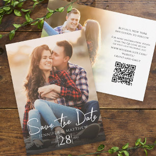 Invitación Caligrafía Minimalista simple dos código QR de fot