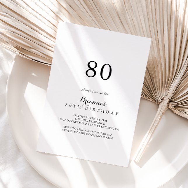 Invitación Caligrafía moderna 80ª fiesta de cumpleaños (Subido por el creador)