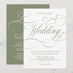 Invitación Caligrafía moderna atemporal boda Verde Salvia