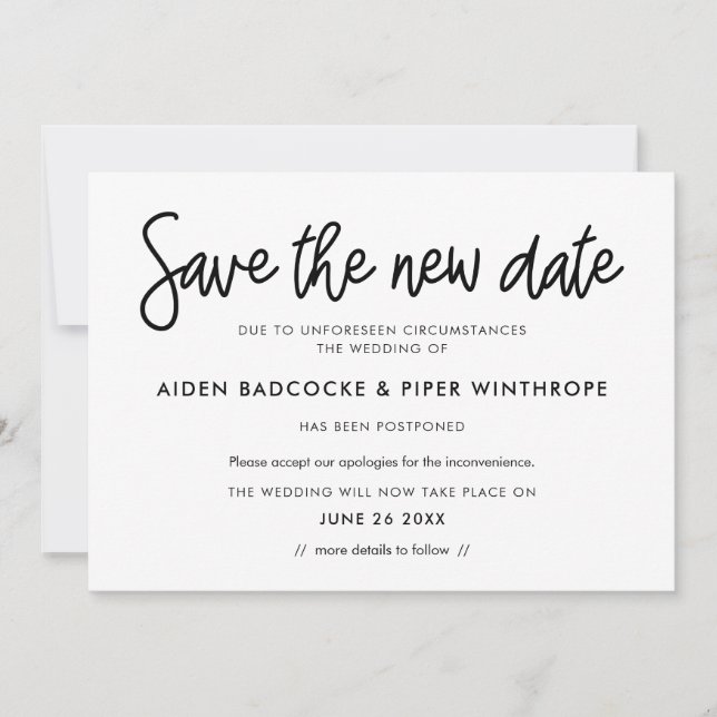 Invitación Caligrafía moderna Aviso de nueva fecha (Anverso)