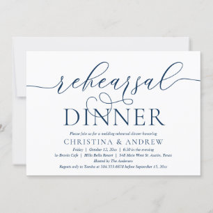 Invitación Caligrafía moderna, azul marino, cena escénica