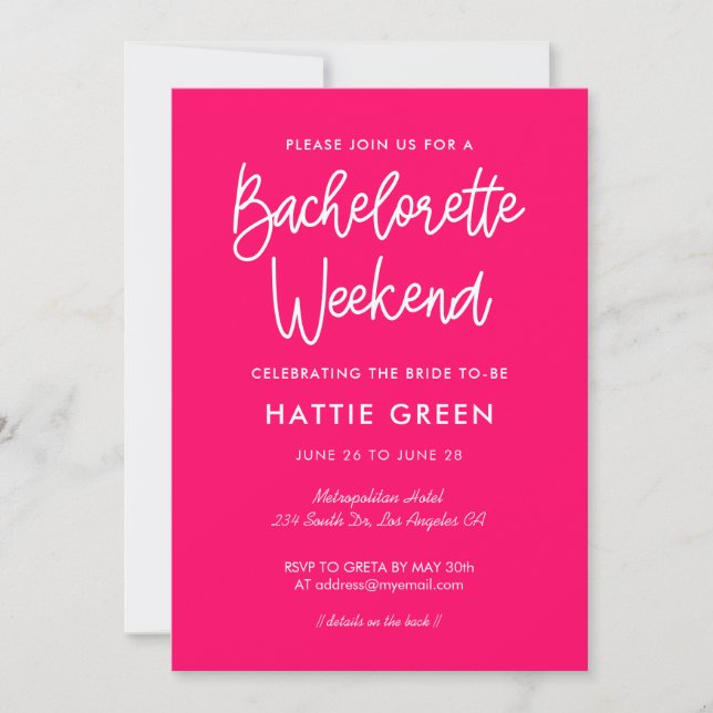 Invitación Caligrafía moderna Bachelorette Weekend (Anverso)