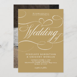 Invitación Caligrafía moderna boda de oro y blanco intemporal