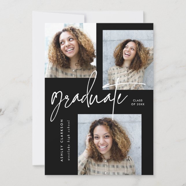 Invitación Caligrafía moderna Cinco fiestas de graduación fot (Anverso)