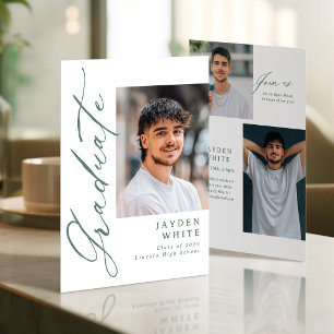 Invitación Caligrafía moderna de graduación con foto Sage