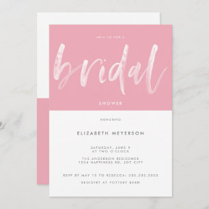 Invitación Caligrafía moderna de pincel blanco rosado Ducha d