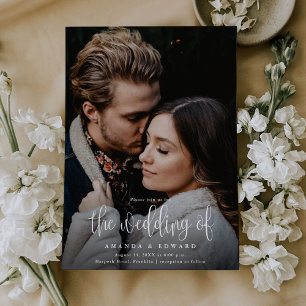 Invitación Caligrafía moderna Dos Bodas de código QR fotográf