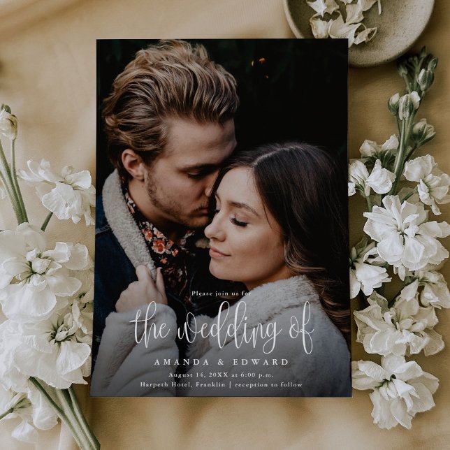 Invitación Caligrafía moderna Dos Bodas de código QR fotográf (Subido por el creador)