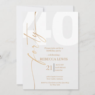 Invitación Caligrafía moderna elegante cumpleaños 40 adulto