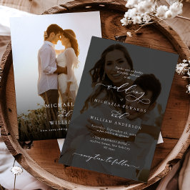 Invitación Caligrafía moderna elegante de 2 fotos para boda