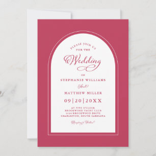 Invitación Caligrafía moderna elegante para boda en rojo mage