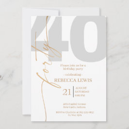 Invitación Caligrafía moderna elegante para cumpleaños 40 de 