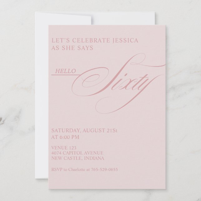 Invitación Caligrafía moderna elegante para cumpleaños 60 (Anverso)