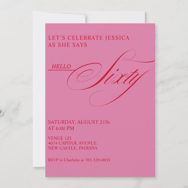 Invitación Caligrafía moderna elegante para cumpleaños 60 (Anverso)