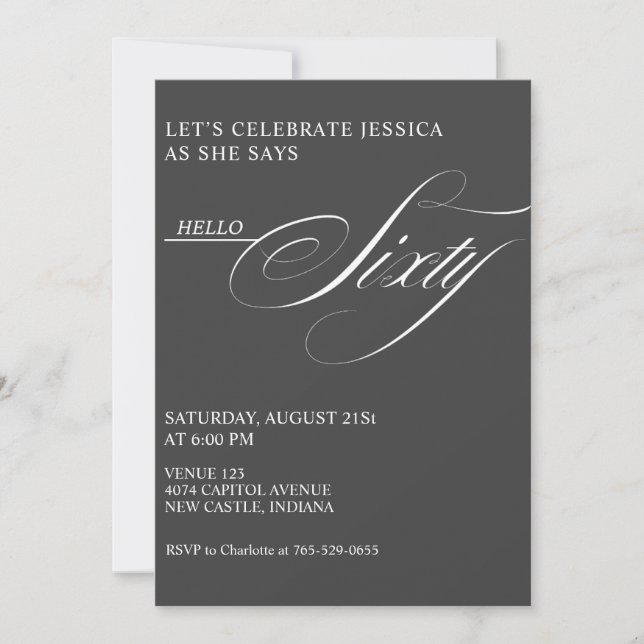Invitación Caligrafía moderna elegante para cumpleaños 60 (Anverso)