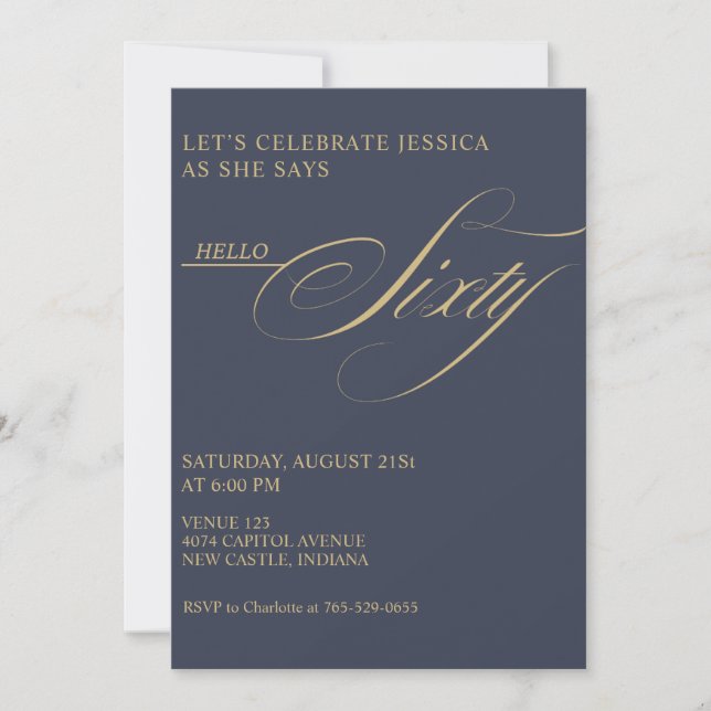 Invitación Caligrafía moderna elegante para cumpleaños 60 (Anverso)
