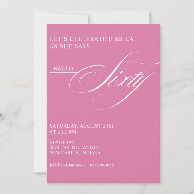 Invitación Caligrafía moderna elegante para cumpleaños 60 (Anverso)