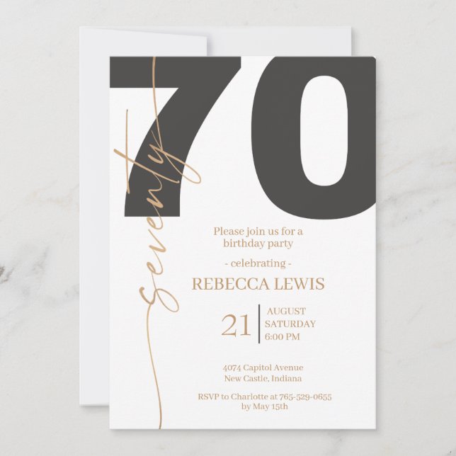 Invitación Caligrafía moderna elegante para el 70 cumpleaños  (Anverso)