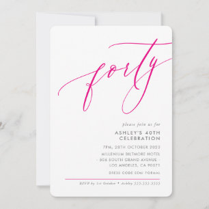 Invitación Caligrafía moderna ELELGANTE 40.º rosa caliente fi