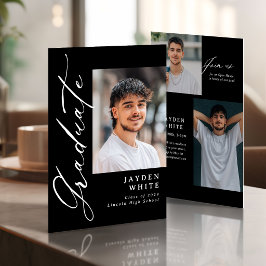 Invitación Caligrafía moderna en blanco y negro para graduaci