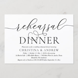 Invitación Caligrafía moderna, ensayo Boda Cena