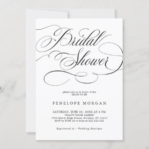 Invitación Caligrafía moderna eterna negra Bridal Shower