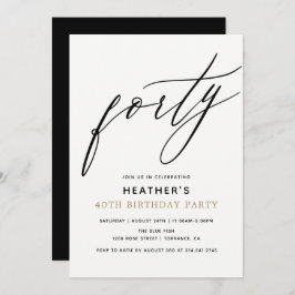 Invitación Caligrafía moderna Fiesta de cumpleaños 40h