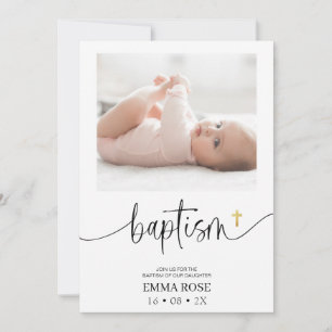 Invitación Caligrafía moderna Foto bautismo