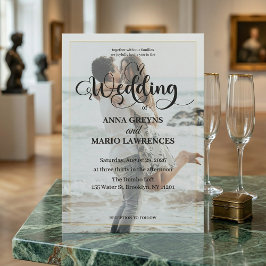 Invitación Caligrafía moderna foto boda falso oro