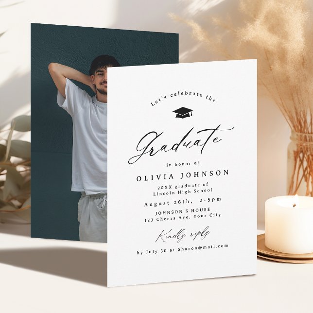 Invitación Caligrafía moderna Graduación simple de fotografía (Modern Calligraphy Simple Photo Graduation Invitation)