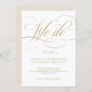 Invitación Caligrafía moderna Hacemos boda de oro y blanco