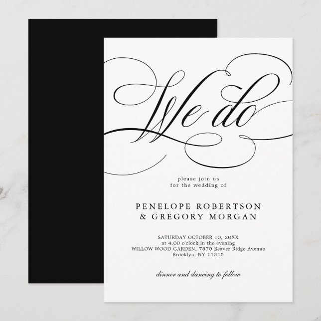 Invitación Caligrafía moderna Hacemos boda en blanco y negro (Anverso / Reverso)