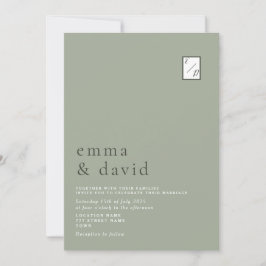 Invitación Caligrafía Moderna Mínima Boda Verde Salvia