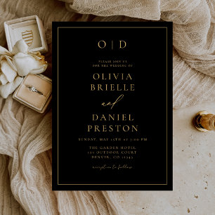 Invitación Caligrafía moderna minimalista Boda de oro negro