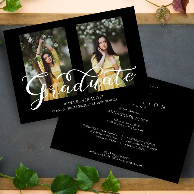 Invitación Caligrafía moderna Moda simple 2 fotos graduada (Subido por el creador)