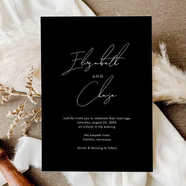 Invitación Caligrafía moderna negra nombra a Boda elegante (Subido por el creador)