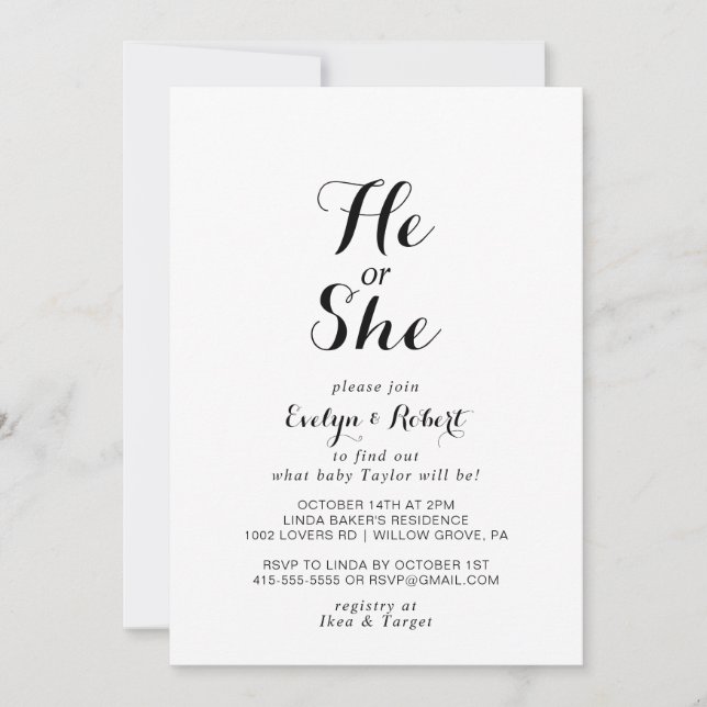 Invitación Caligrafía moderna revelan su género (Anverso)