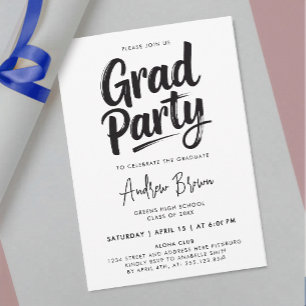 Invitación Caligrafía moderna simple en negro y blanco pintad