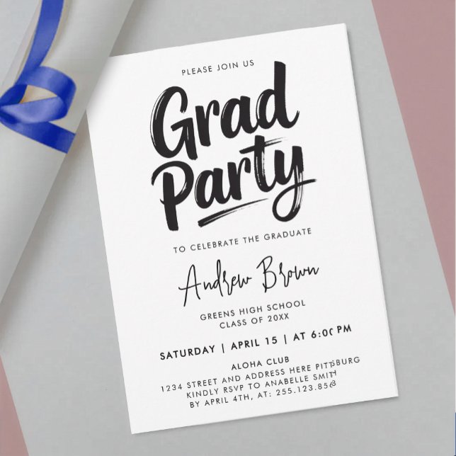 Invitación Caligrafía moderna simple en negro y blanco pintad (Subido por el creador)