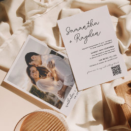 Invitación Caligrafía moderna simple Foto Boda de código QR