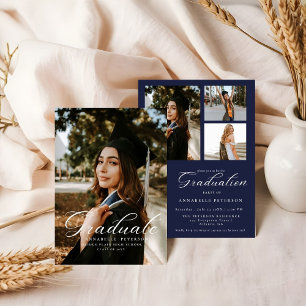 Invitación Caligrafía moderna simple Foto Graduación azul
